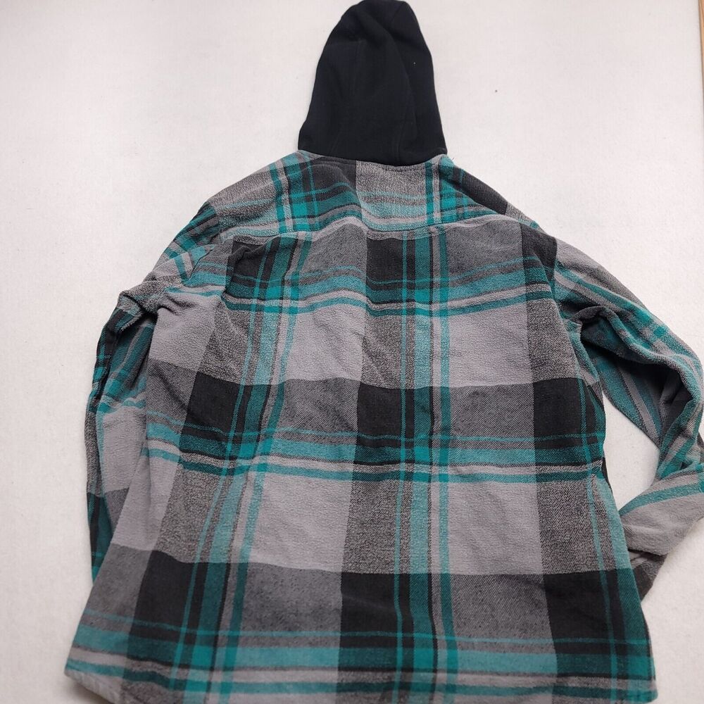 Gray Lightweight Plaid Hooded Shirt Jacket - Picture 10 of 10